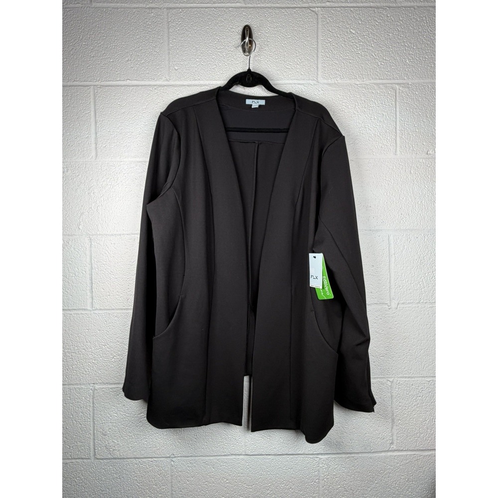 FLX Women's 4X Black Open Front Cardigan Jacket Plus Size Pockets NWT